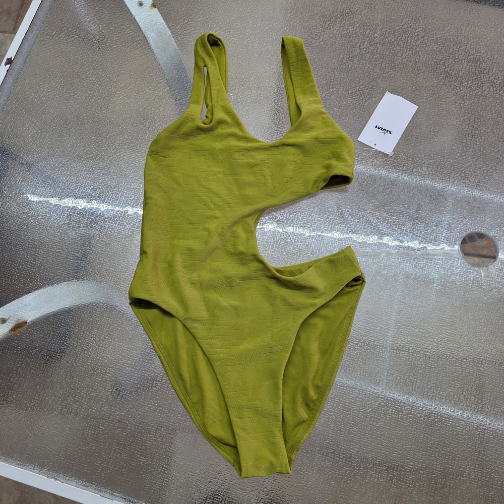 Nike Cutout One-Piece Swimsuit Green Textured Sporty Minimalist M - Picture 2 of 6